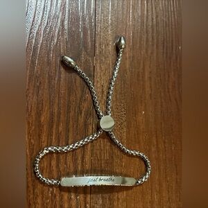 Silver 'Just Breathe' Adjustable Slider Bracelet